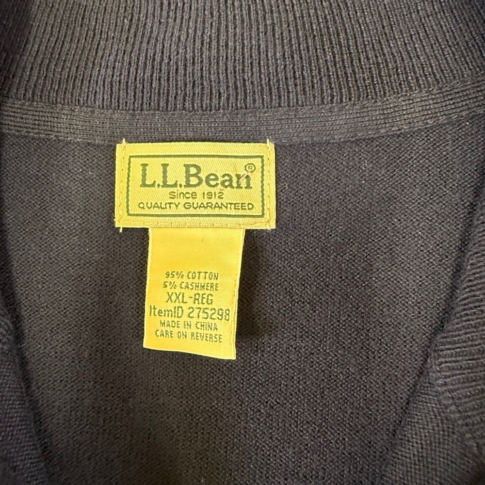 LLBean Mens Quarter Zip Sweater Navy Blue 95 Cotton 5 Cashmere‎ XXL REG  sporty - Picture 3 of 16